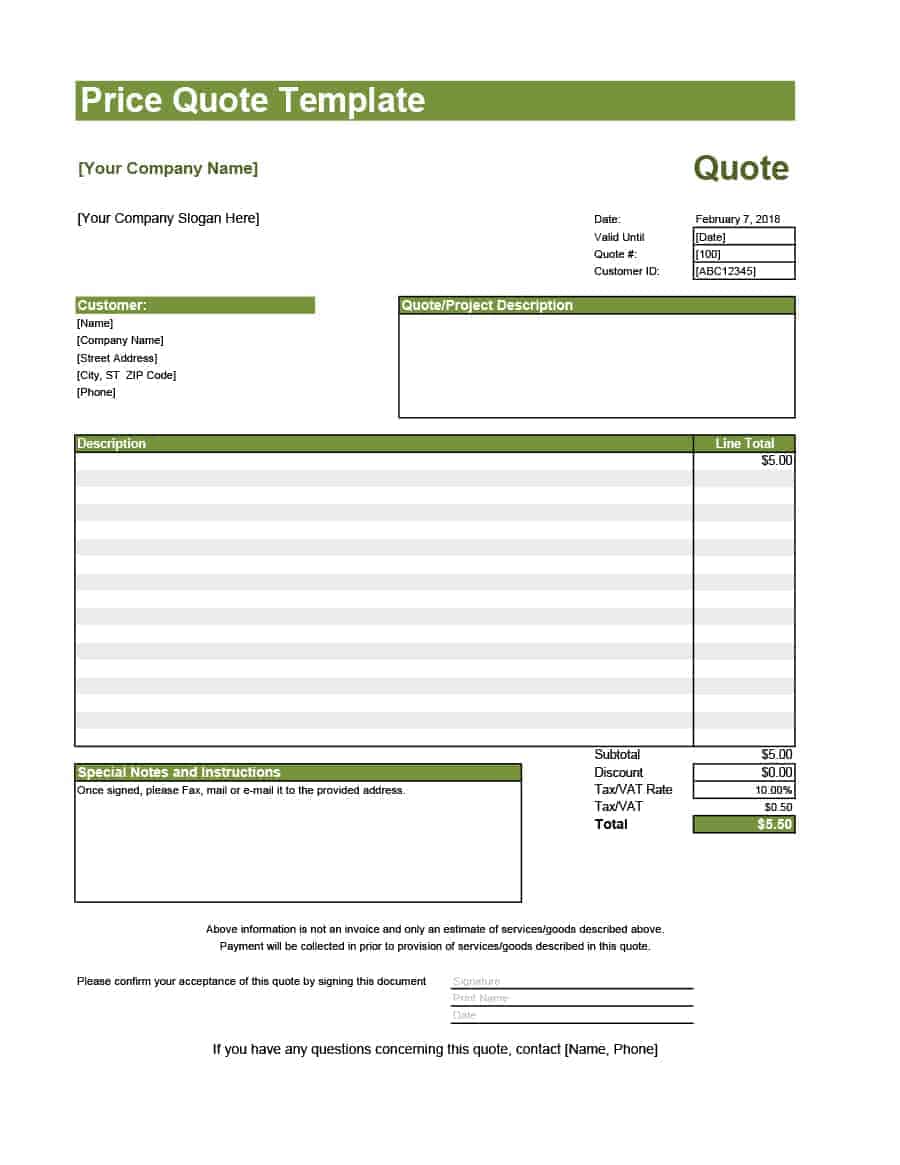 quote invoice template excel