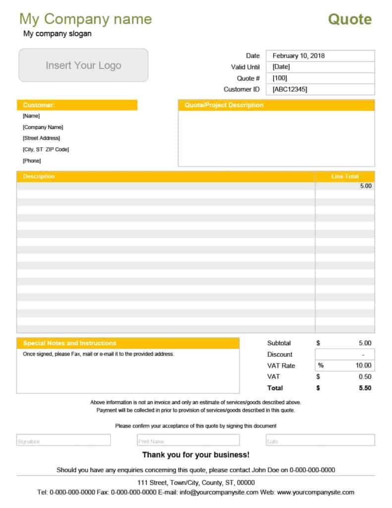 17+ Excel quotation templates - Free Quotation Templates - Estimate